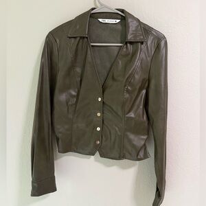 Zara Olive Faux Leather Button Front Top – Size M (US M)